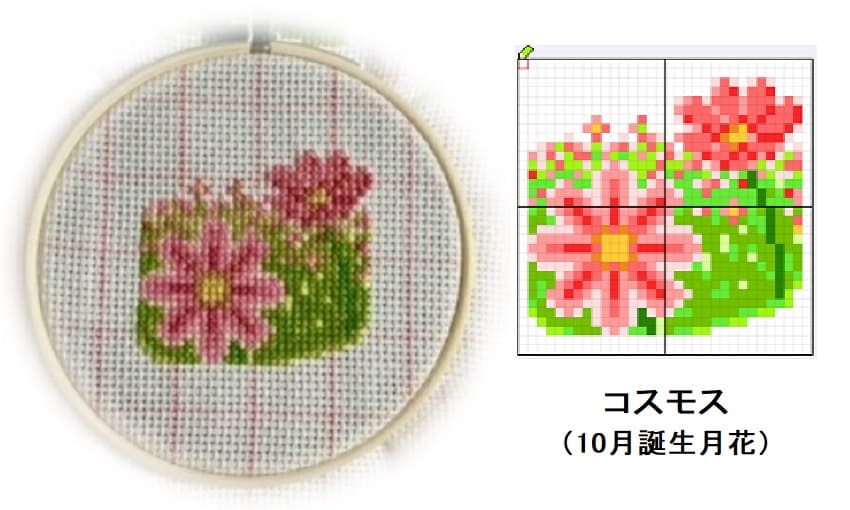 クロスステッチ図案の書き方 その10 コスモス 10月の誕生月花 ふたり暮らし